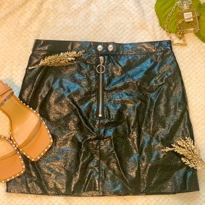 H&M Black Faux Glossy Leather Mini Highwaisted Skirt